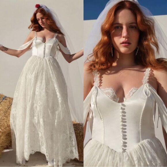 For Love and Lemons Vera Bridal Gown  XXS Corset Lace Satin‎ A-Line Dress - Picture 1 of 15